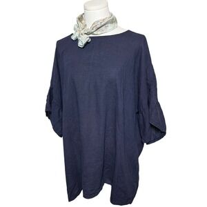 Elena Baddi 3X Linen Tunic Top Blue Oversized Italian Gauze Minimalist